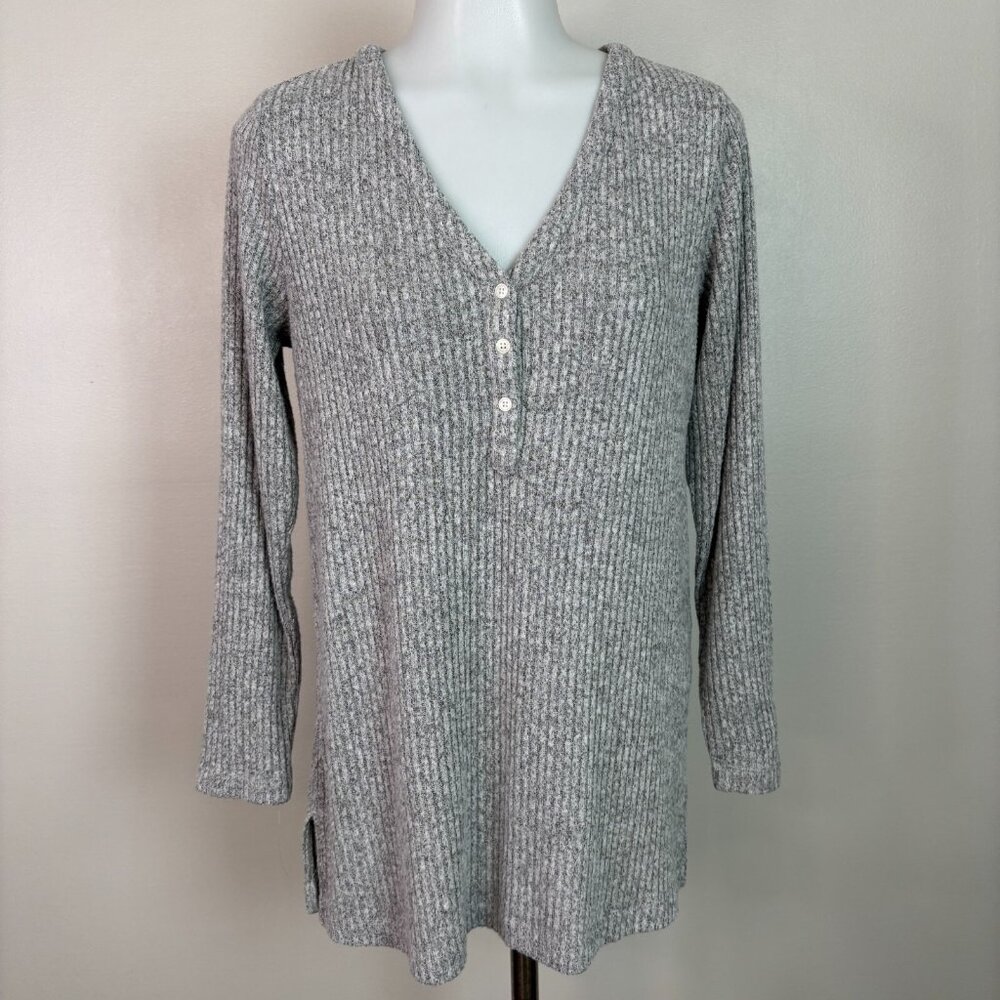 Soma Top Small Gray Plush Ribbed Henley Shirt Women's